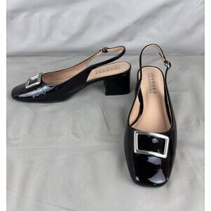 Journee Collection Everlee Black Patent Slingback Buckle Pump Size 9.5 Office